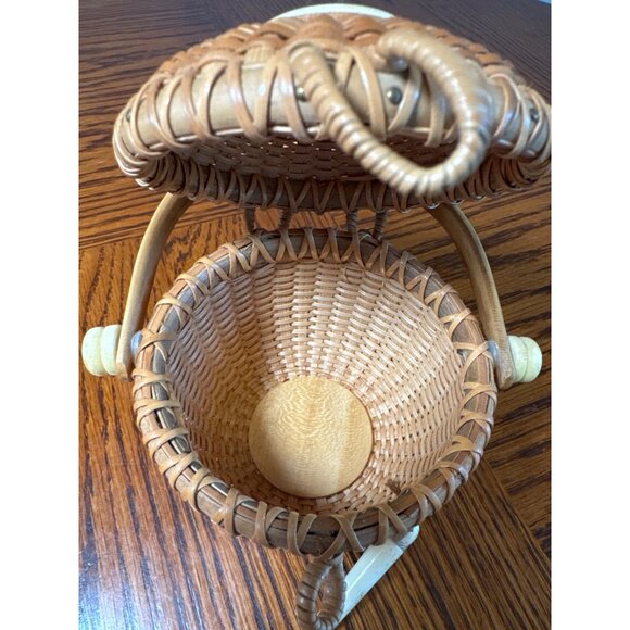 Vintage Nantucket Lidded Basket Linda Layden Swing Handle Floral Topper - Picture 7 of 11